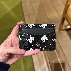 NWT🎀Tory Burch Emerson Printed Slim Card Case/Holder Black Tossed Bow Silver